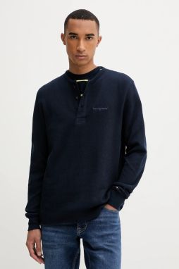 Bavlnené tričko s dlhým rukávom Tommy Jeans tmavomodrá farba, jednofarebné, DM0DM21812