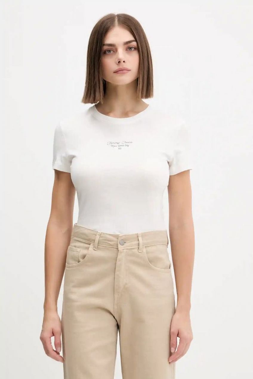 Tričko Tommy Jeans dámske, biela farba, DW0DW21542