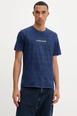 Bavlnené tričko Guess Jeans pánske, modrá farba, s nášivkou, M5YI34 KCTG1