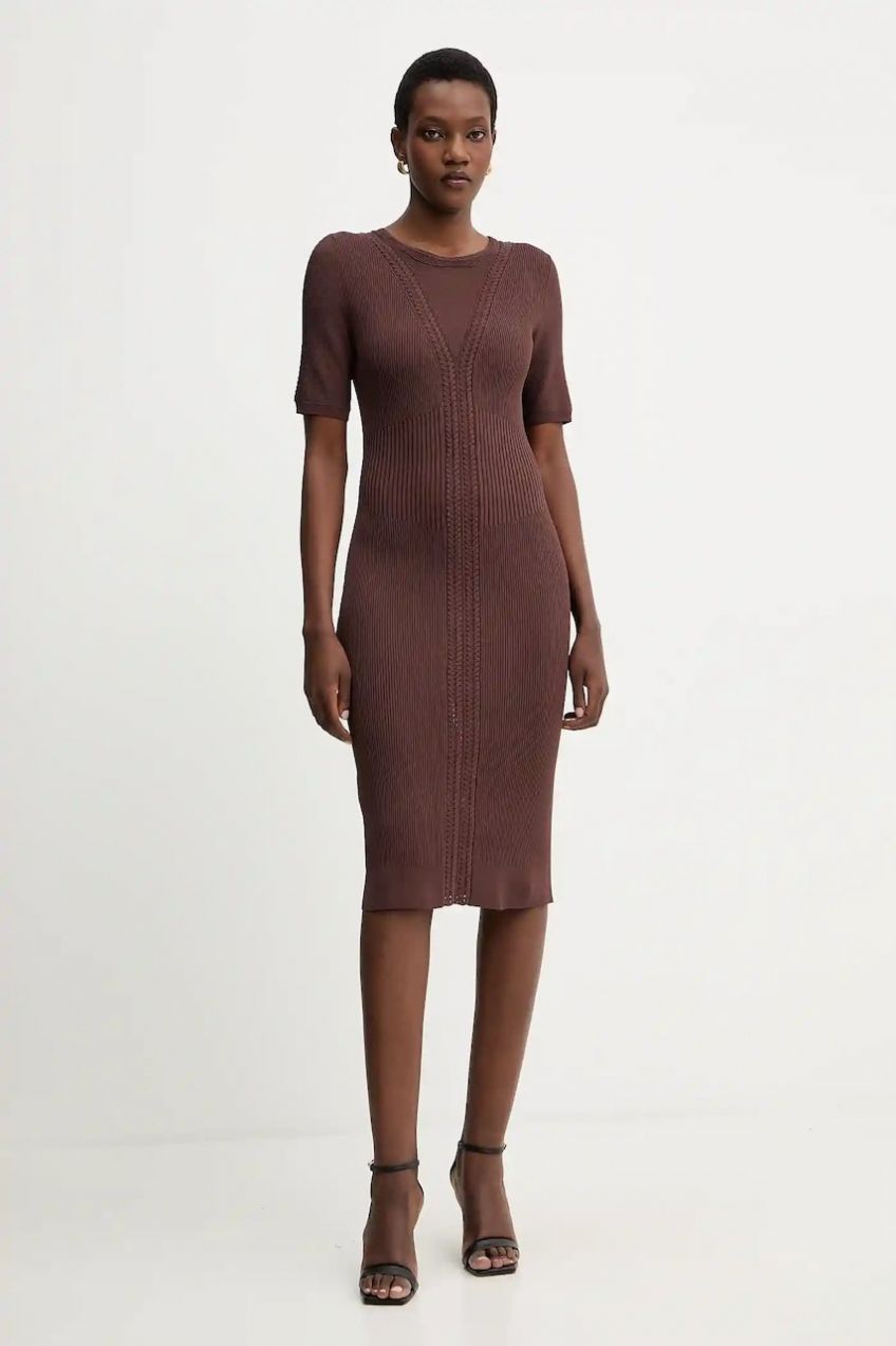 Šaty Herve Leger Alina hnedá farba, mini, priliehavé, DCR8524107