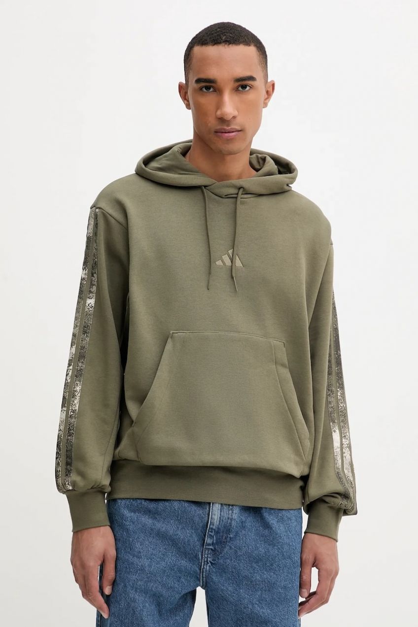 Mikina adidas Seasonal AOP zelená farba, s kapucňou, jednofarebná, JM1723