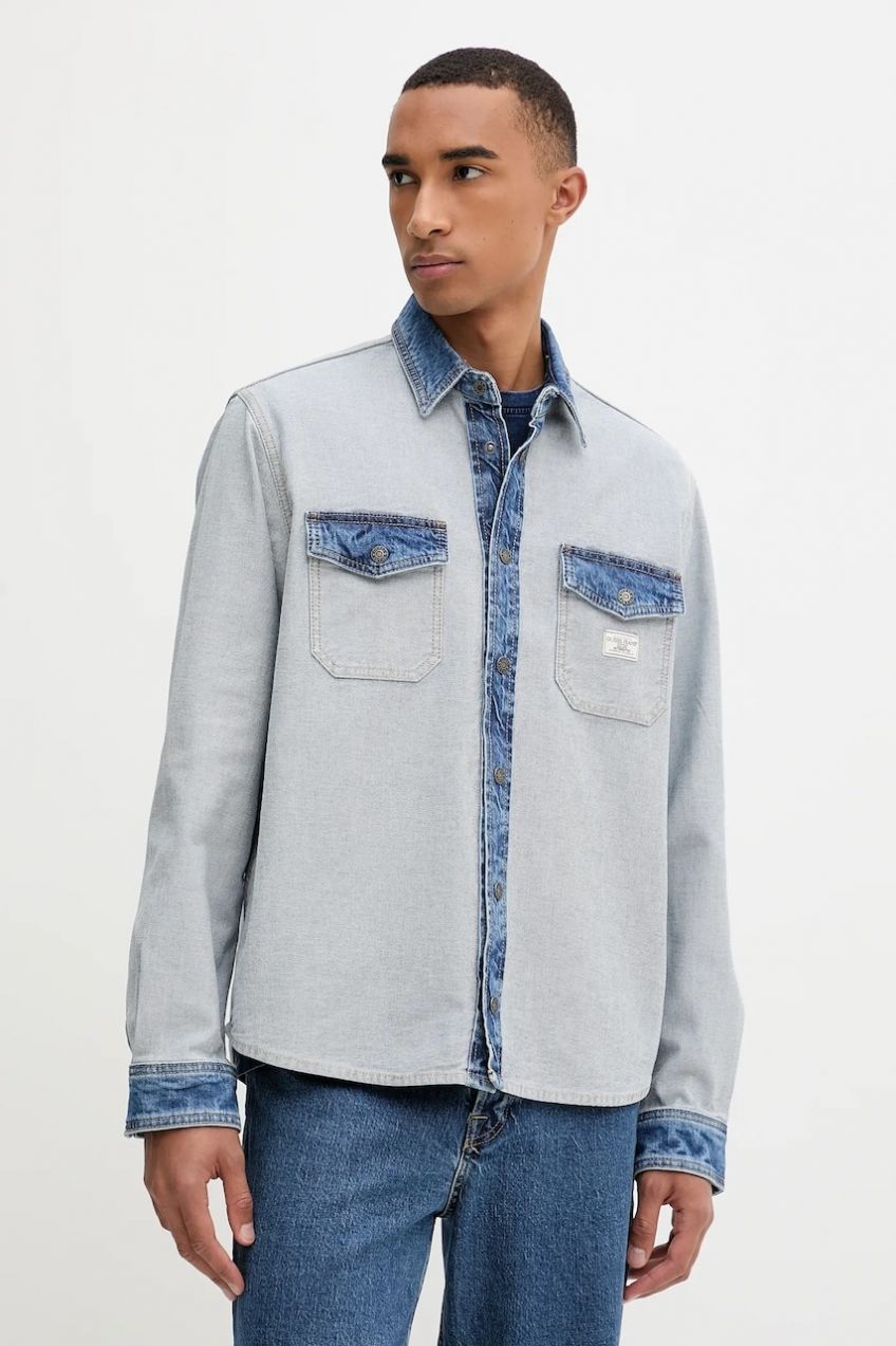 Rifľová košeľa Guess Jeans modrá farba, voľný strih, s klasickým golierom, M5YH71 D5M56