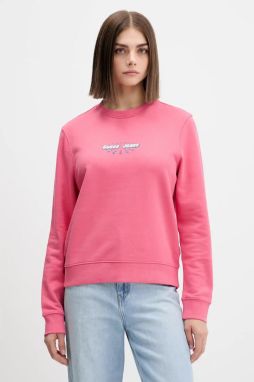 Bavlnená mikina Guess Jeans ružová farba, s potlačou, W5YQ23 K68I4