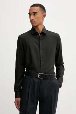 Vlnená košeľa Calvin Klein čierna farba, slim, s klasickým golierom, LV019EU066
