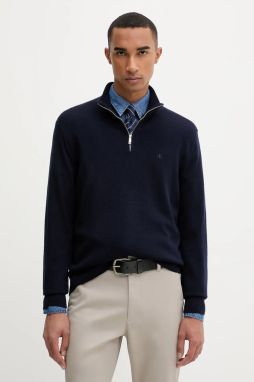 Vlnený sveter Calvin Klein tmavomodrá farba, ľahký, s polorolákom, LV04LD318G