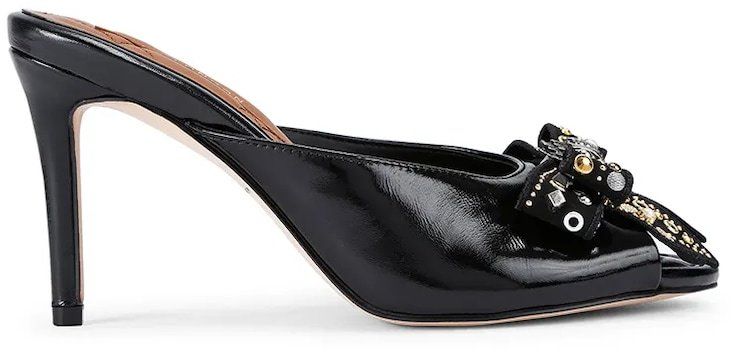 Kožené šľapky Kurt Geiger London Belgravia Stud Bow Mule čierna farba, na podpätku, 4711005309