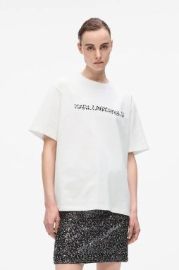 Bavlnené tričko Karl Lagerfeld dámske, biela farba, A4W17074