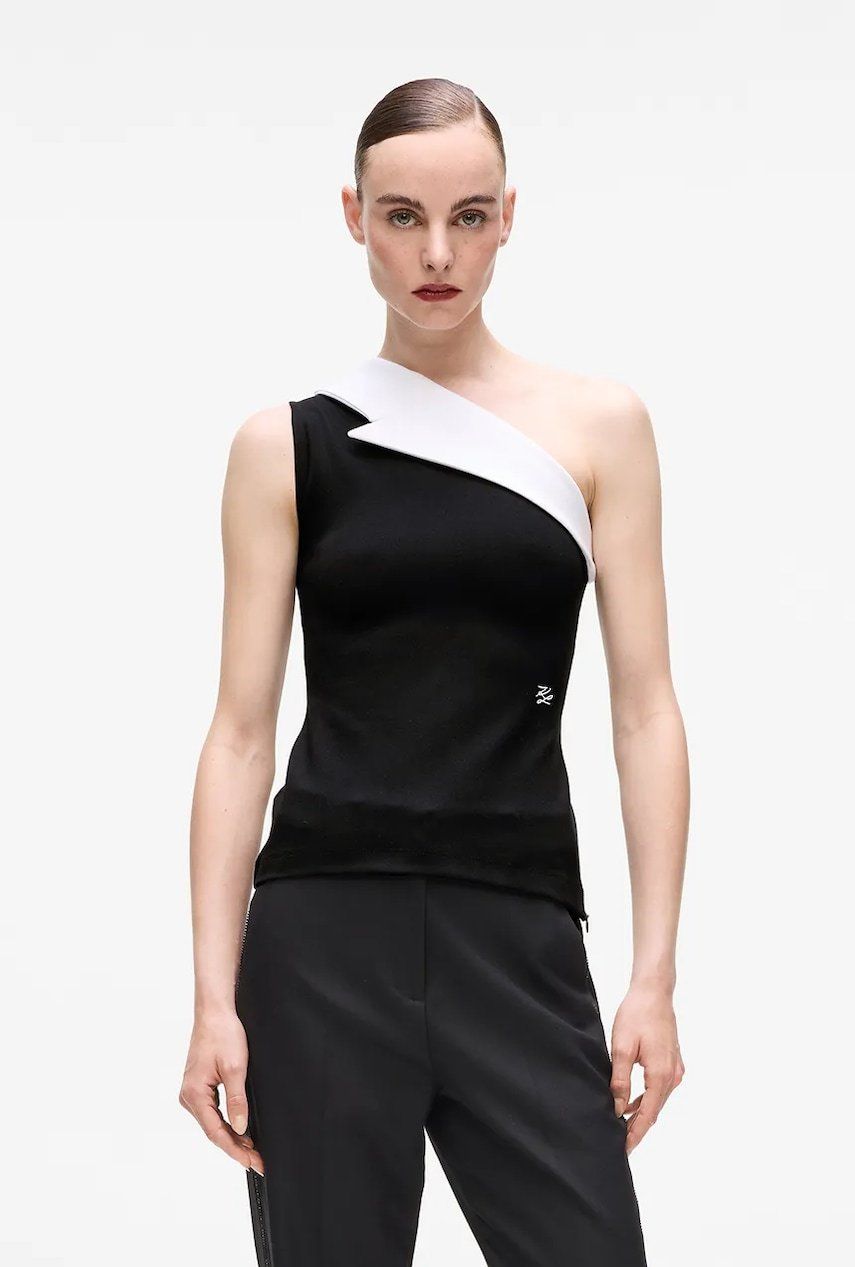 Top Karl Lagerfeld čierna farba, odhalené ramená, A4W17040