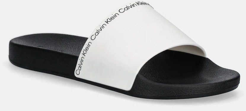 Šľapky Calvin Klein POOL SLIDE RUBBER pánske, biela farba, HM0HM00981