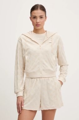 Mikina Guess PEONY béžová farba, s kapucňou, vzorovaná, V5GQ00 KCT02