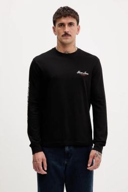 Bavlnené tričko s dlhým rukávom Guess Jeans čierna farba, s potlačou, M5YI03 K8HM0