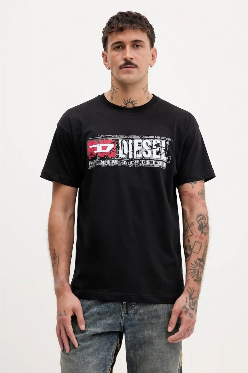 Bavlnené tričko Diesel T-NORM-T6 pánske, čierna farba, s potlačou, A19436.0PLAT