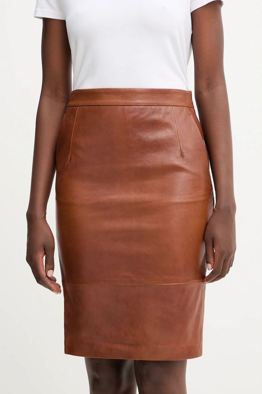 Kožená sukňa Weekend Max Mara PAPAILE hnedá farba, mini, rovný strih, 2525406016600