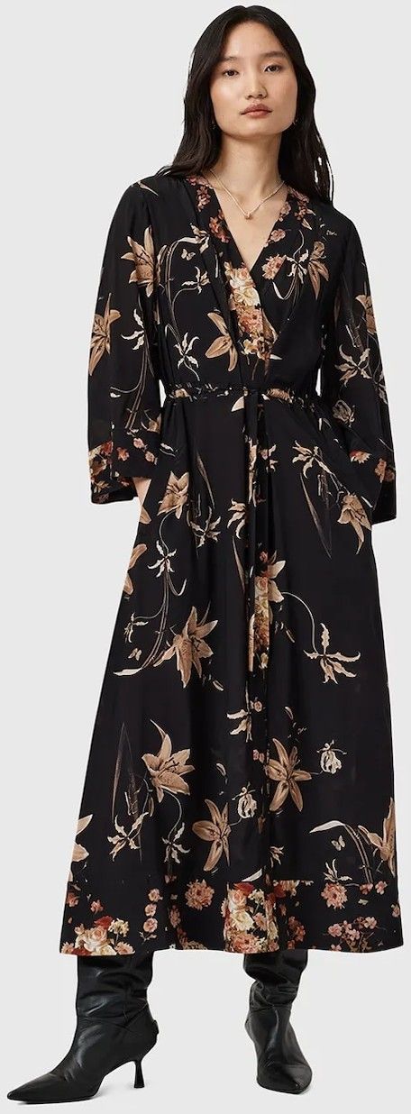 Šaty AllSaints DIANA čierna farba, maxi, áčkový strih, W020DD