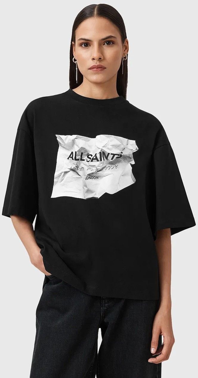 Blúzka AllSaints SCRUNCH čierna farba, s potlačou, W049JD