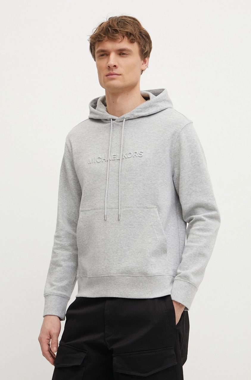 Mikina Michael Kors pánska, šedá farba, s kapucňou, s nášivkou, CR552G25MF