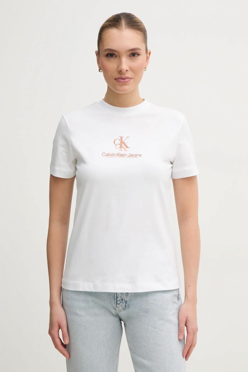 Bavlnené tričko Calvin Klein Jeans dámske, biela farba, J20J225545
