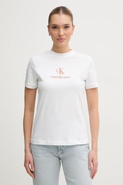 Bavlnené tričko Calvin Klein Jeans dámske, biela farba, J20J225545