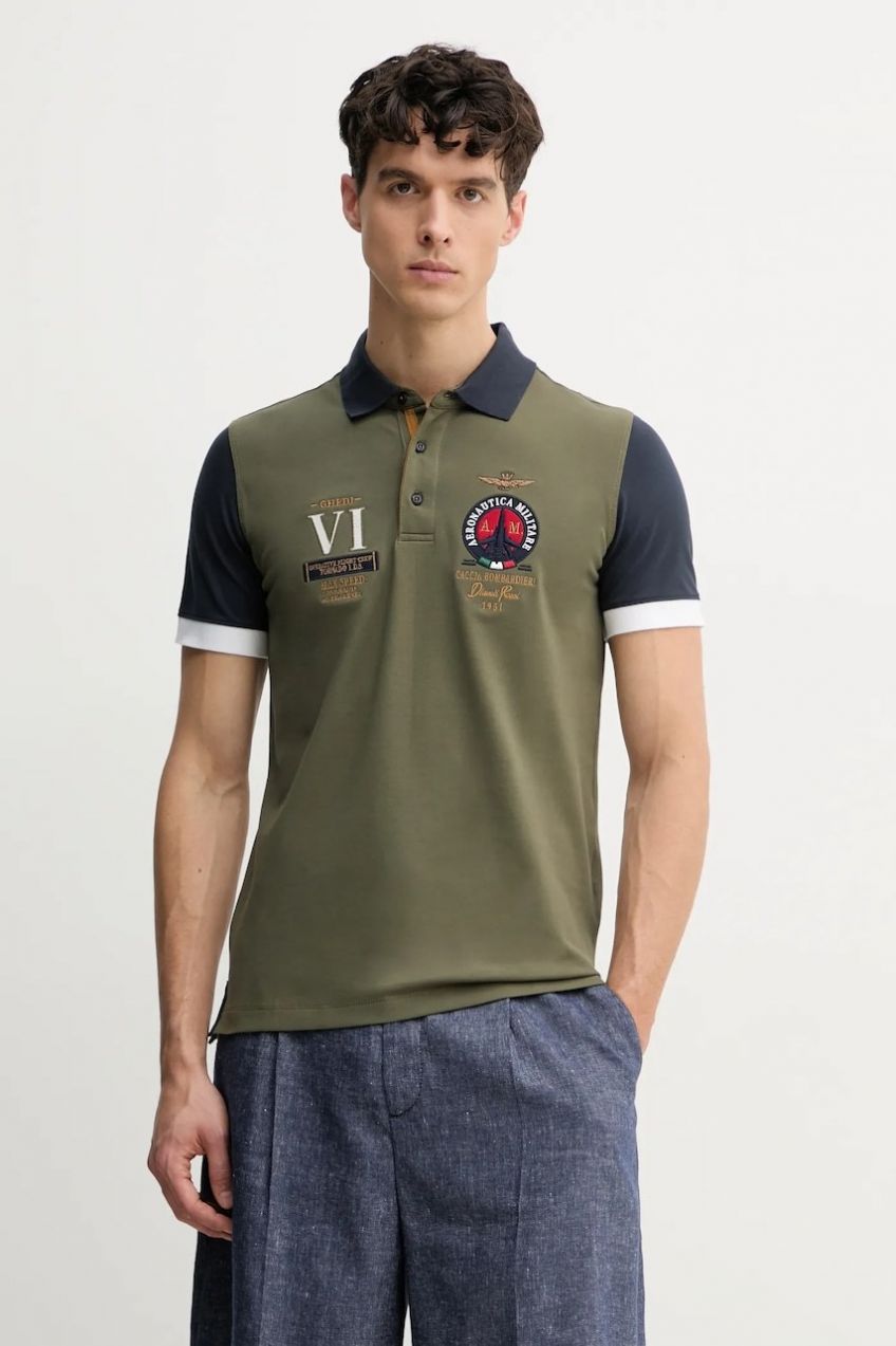 Polo tričko Aeronautica Militare pánske, zelená farba, s nášivkou, PO1856P191