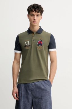 Polo tričko Aeronautica Militare pánske, zelená farba, s nášivkou, PO1856P191
