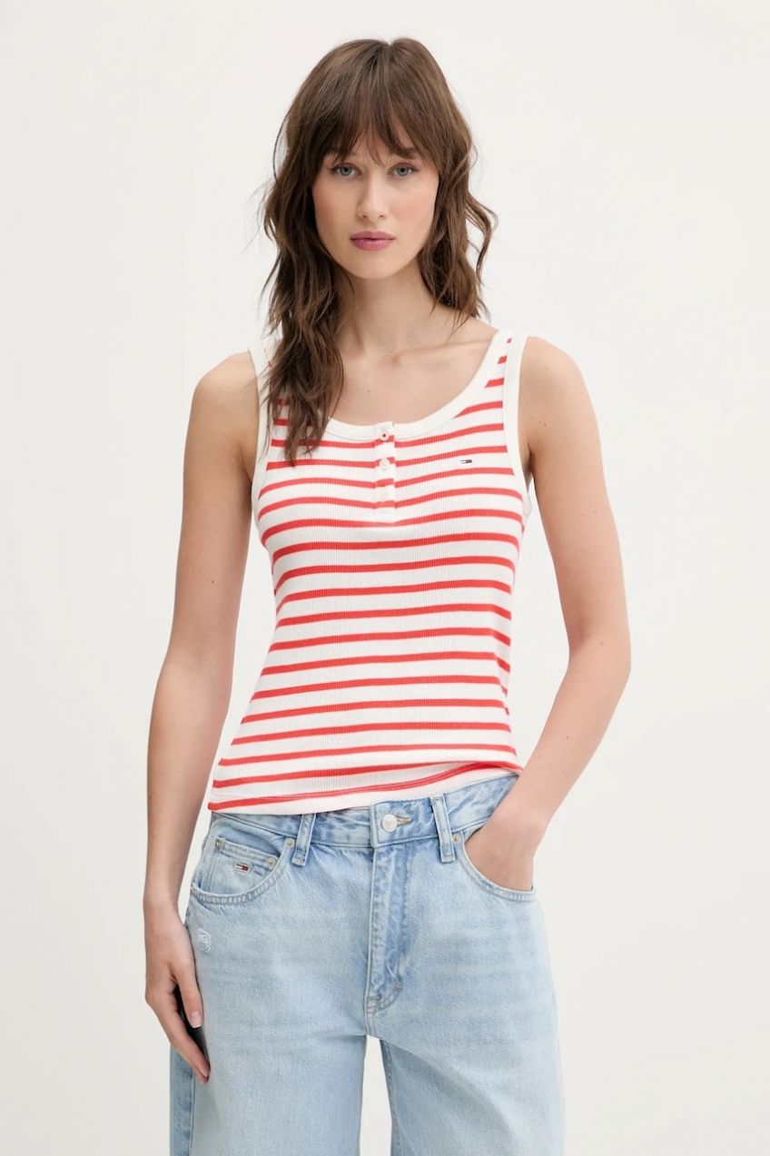 Top Tommy Jeans dámsky, červená farba, DW0DW19492