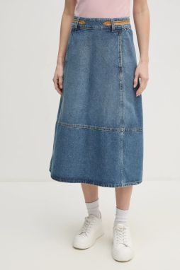 Rifľová sukňa Tommy Hilfiger midi, áčkový strih, WW0WW43733