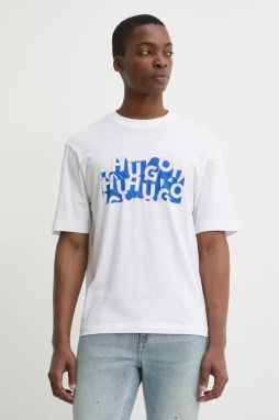 Bavlnené tričko Hugo Blue pánske, biela farba, s potlačou, 50533528