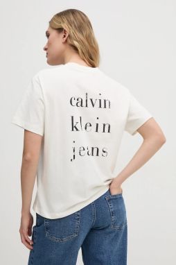 Bavlnené tričko Calvin Klein Jeans dámske, béžová farba, J20J225238