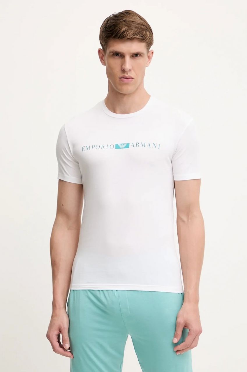 Tričko Emporio Armani Underwear pánske, biela farba, s potlačou, EM000379 AF10774