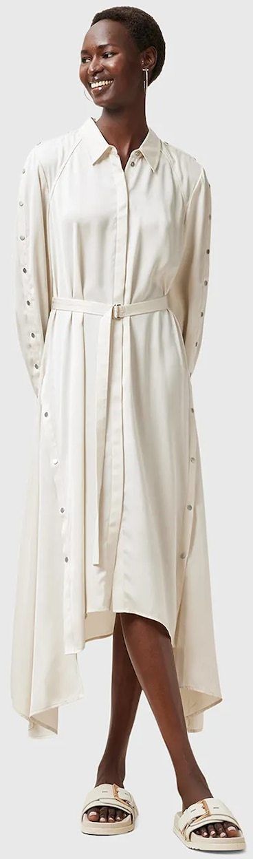 Šaty AllSaints LEXI biela farba, midi, áčkový strih, W036DC