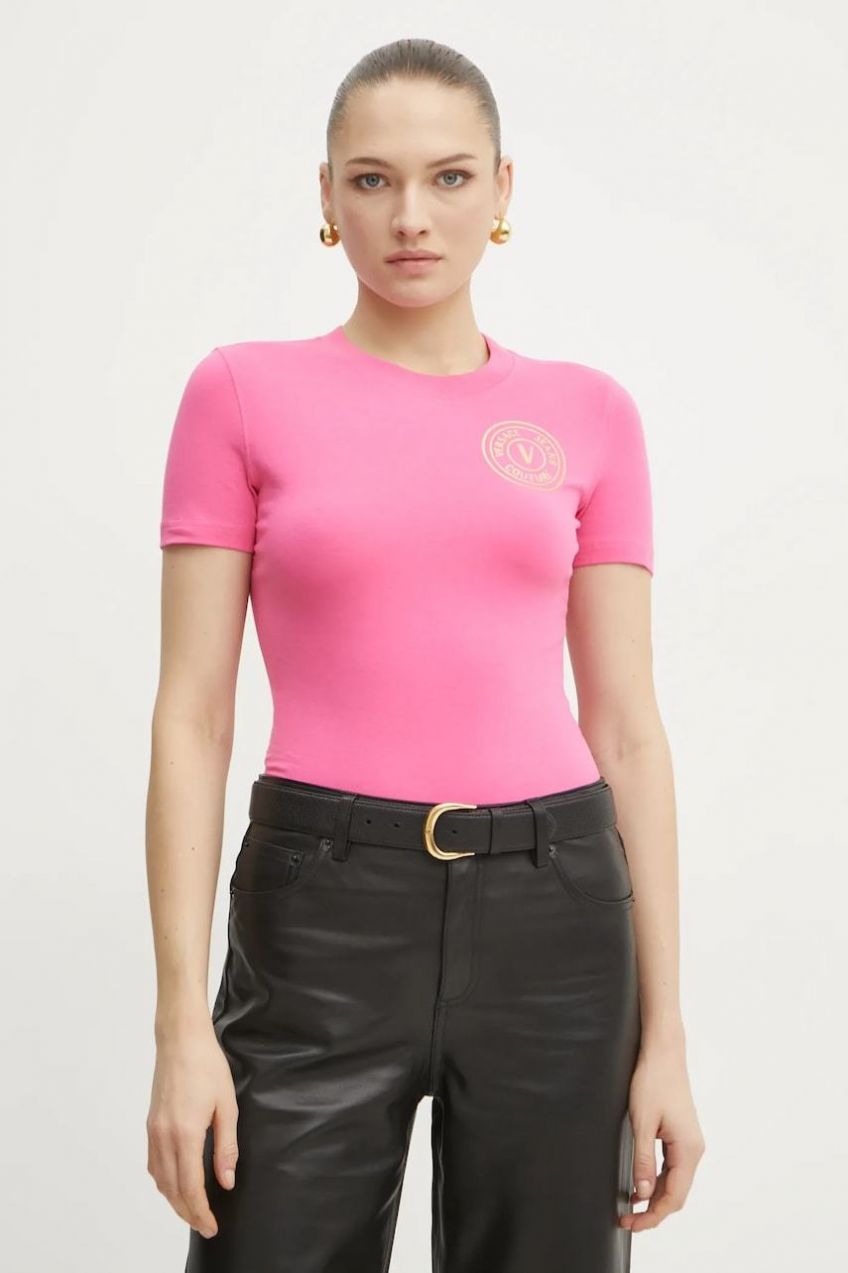 Tričko Versace Jeans Couture dámske, ružová farba, 78HAHT00 CJ03T