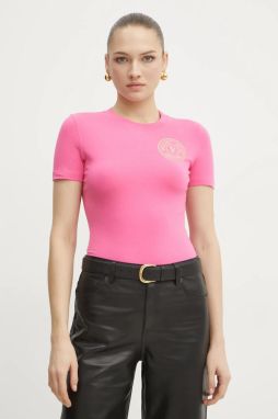 Tričko Versace Jeans Couture dámske, ružová farba, 78HAHT00 CJ03T
