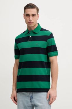 Polo tričko Tommy Hilfiger pánske, zelená farba, vzorované, MW0MW39045