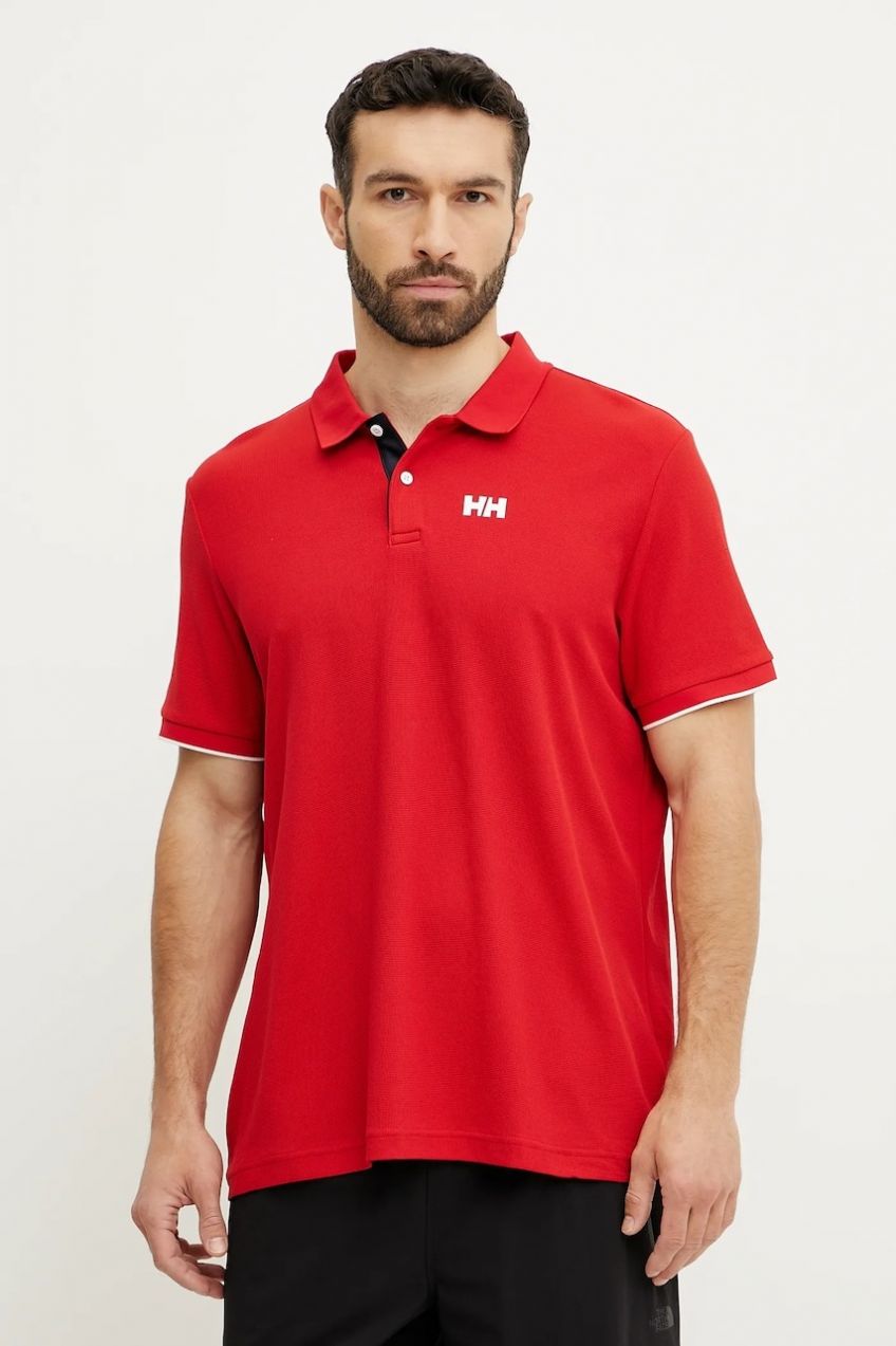 Polo tričko Helly Hansen OCEAN pánske, červená farba, s potlačou, 34367