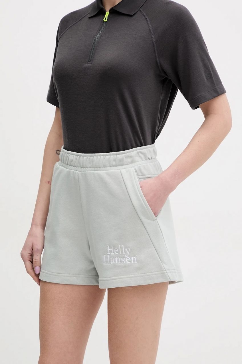 Šortky Helly Hansen dámske, zelená farba, s potlačou, vysoký pás, 54081