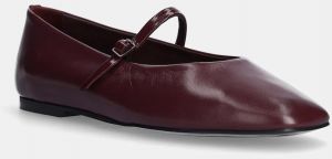 Kožené balerínky Calvin Klein MARY JANE BALLERINA - LTH bordová farba, HW0HW02307