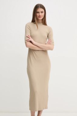 Šaty Tommy Hilfiger béžová farba, midi, priliehavé, WW0WW44430