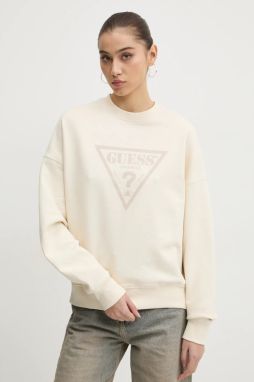 Bavlnená mikina Guess Originals dámska, béžová farba, s potlačou, W5RQ14 K68I1