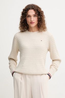 Bavlnený sveter Tommy Hilfiger béžová farba, ľahký, WW0WW44993