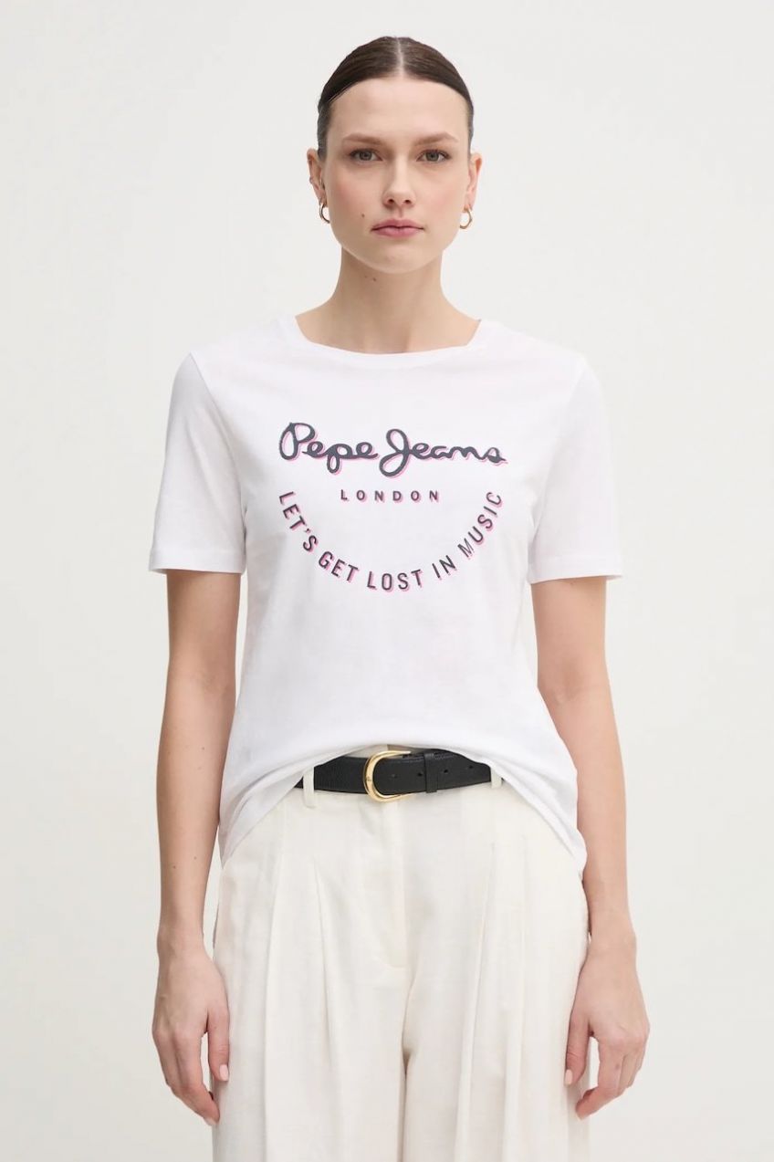Bavlnené tričko Pepe Jeans RUMER dámske, biela farba, PL506072