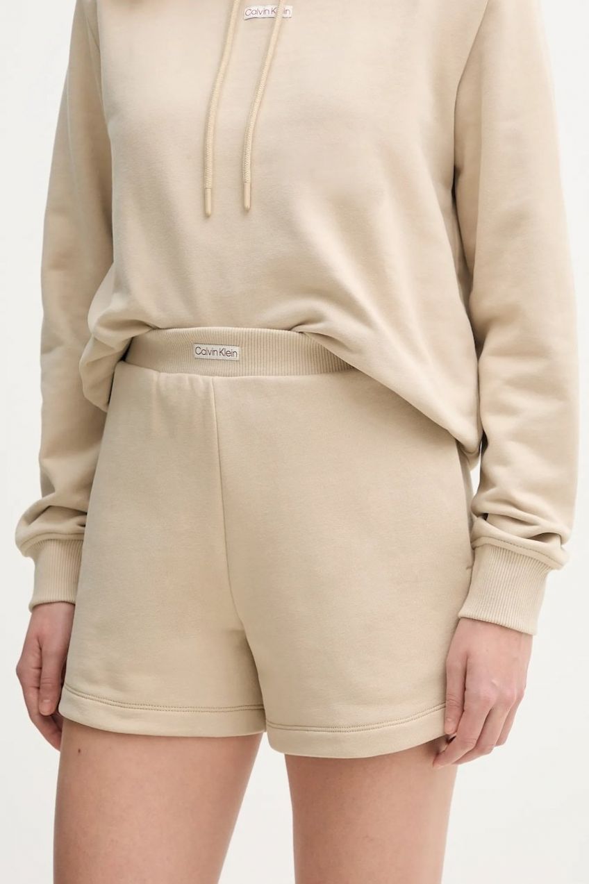 Šortky Calvin Klein Jeans dámske, béžová farba, jednofarebné, vysoký pás, J20J225525