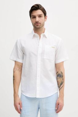 Ľanová košeľa Calvin Klein Jeans pánska, biela farba, regular, s klasickým golierom, J30J327296