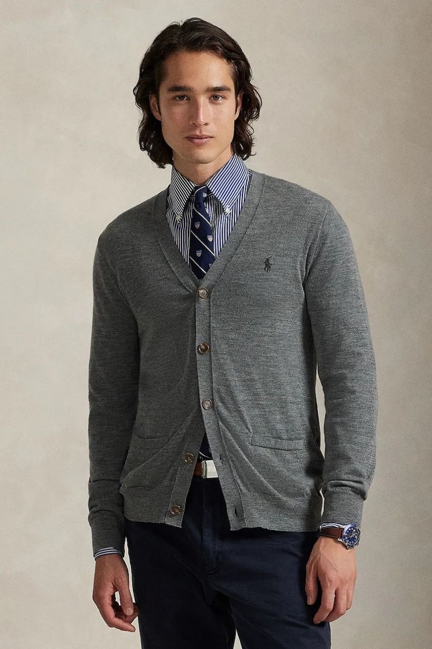 Vlnený kardigán Polo Ralph Lauren RWS-Longsleeve tmavomodrá farba, 710946144