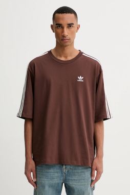 Bavlnené tričko adidas Originals Oversize Tee pánske, hnedá farba, s nášivkou, KA0476