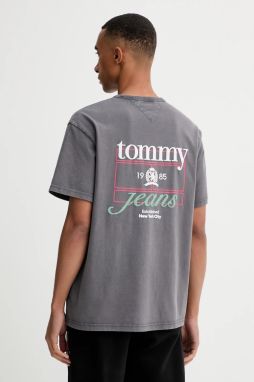 Bavlnené tričko Tommy Jeans pánske, čierna farba, vzorované, DM0DM21986