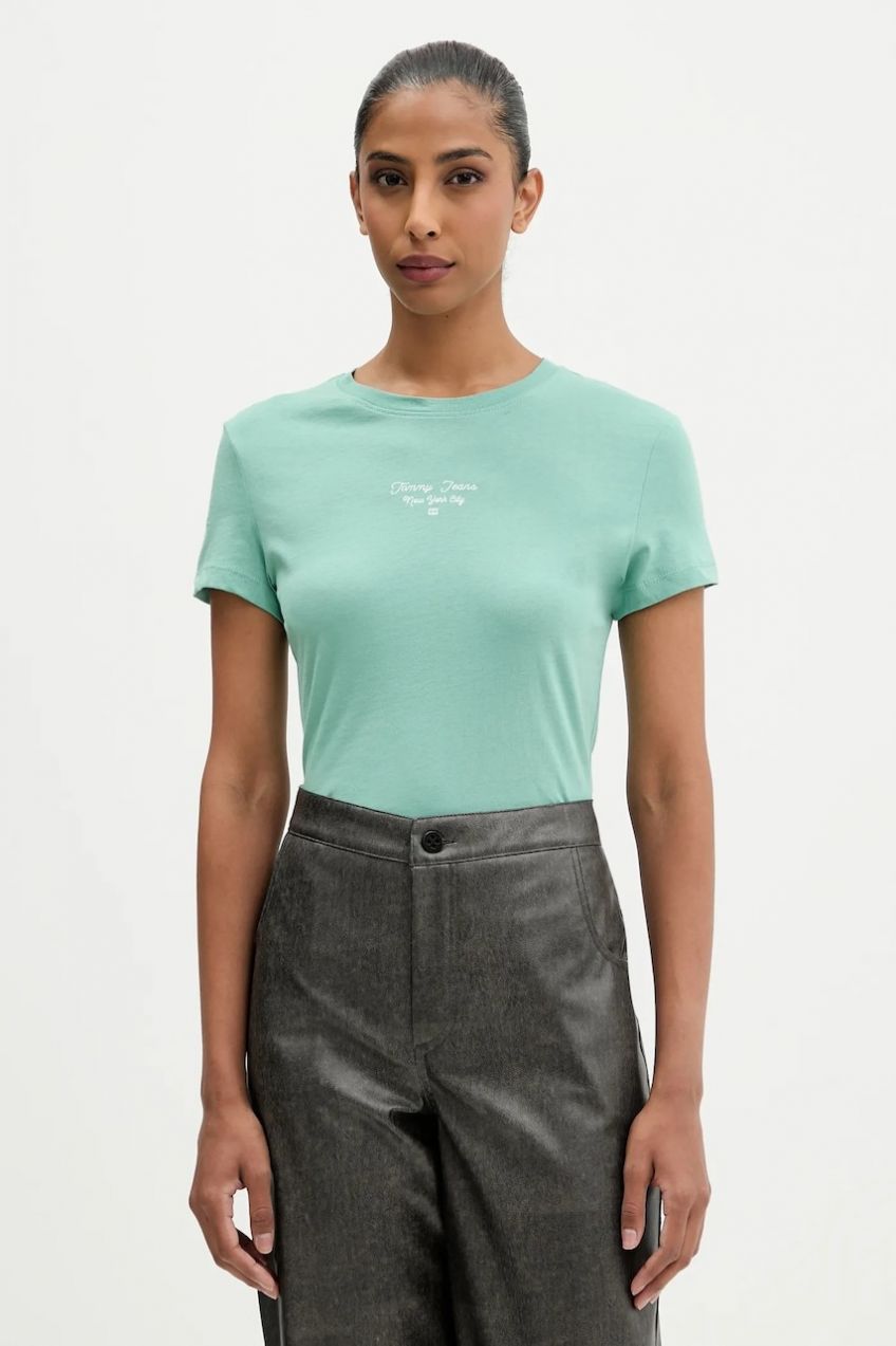Tričko Tommy Jeans dámske, zelená farba, DW0DW21542