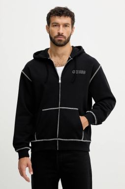 Mikina Guess čierna farba, s kapucňou, s nášivkou, U5RQ02 KCO31