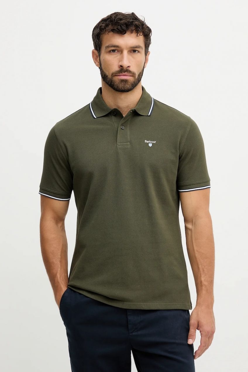 Bavlnené polo tričko Barbour zelená farba, s nášivkou, MML1499