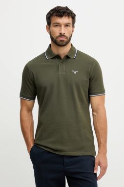Bavlnené polo tričko Barbour zelená farba, s nášivkou, MML1499