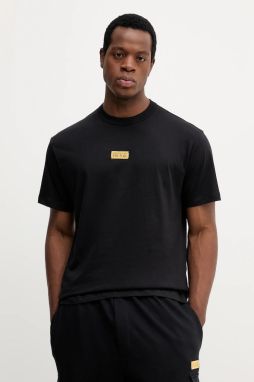 Bavlnené tričko Versace Jeans Couture pánske, čierna farba, s nášivkou, 79GAHT08 CJ00T